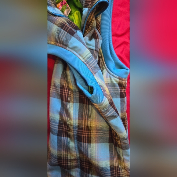 Burton Dryride XL Blue Plaid Sleeveless Vest Hooded Winter - Picture 6 of 7